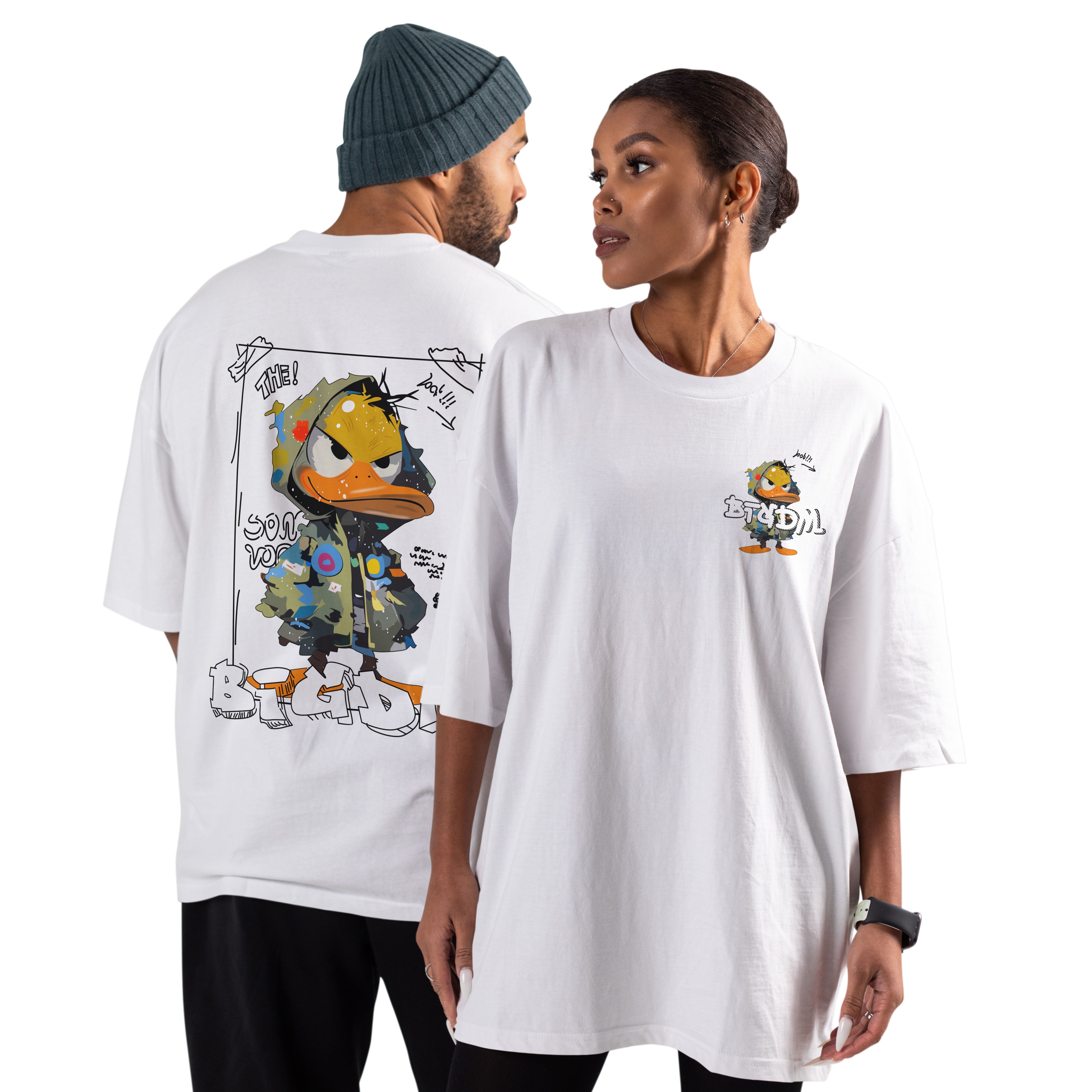 Oversized Cotton T-Shirt – Duck Print | Box-Fit & Oversized