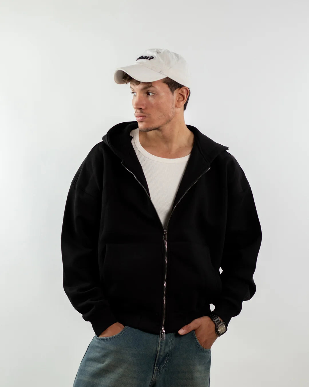 BOXY ZIP UP -BLACK