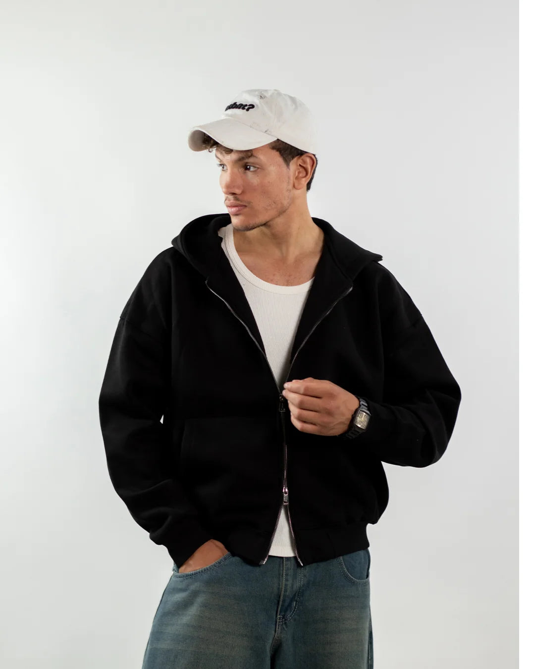 BOXY ZIP UP -BLACK