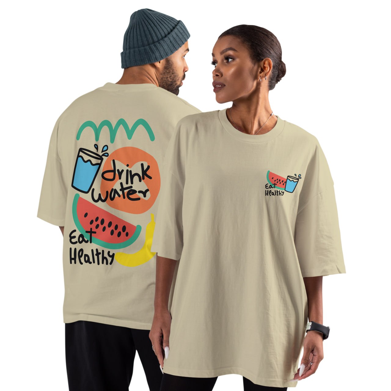 Oversized Cotton T-Shirt – Eat healthy Print | Box-Fit & Oversized