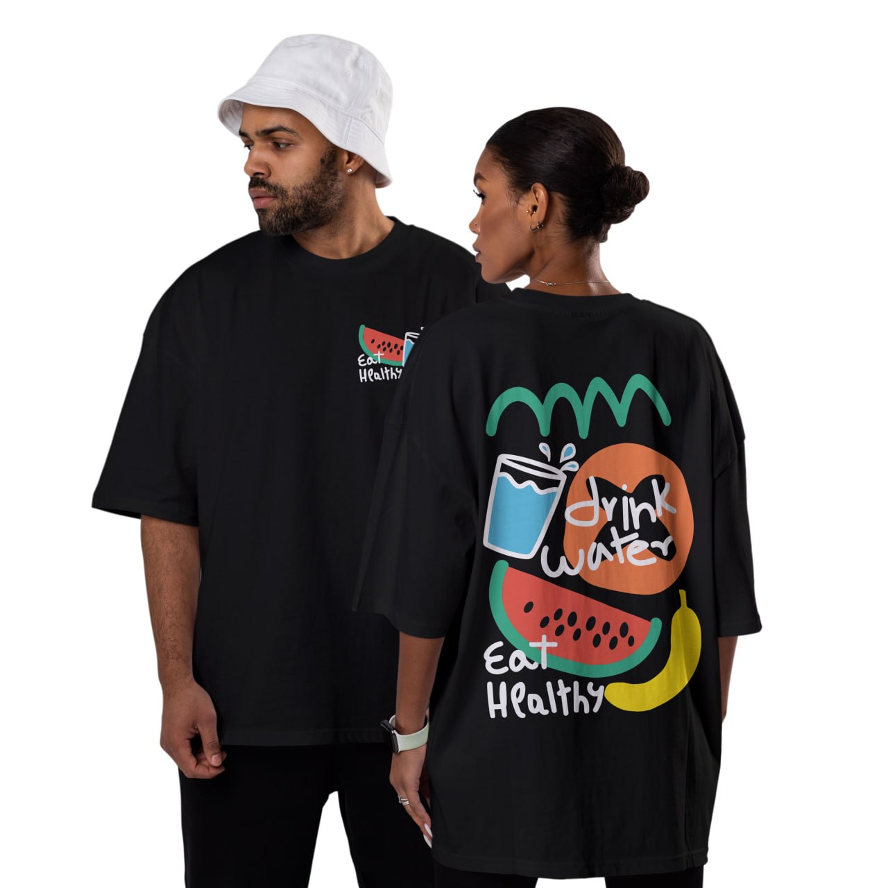 Oversized Cotton T-Shirt – Eat healthy Print | Box-Fit & Oversized